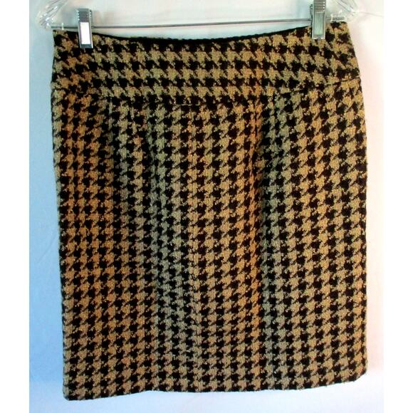 Ann Taylor Women's Brown Checked Lined Side Zip Wool Bland Pencil Skirt Size 6 - Picture 2 of 4